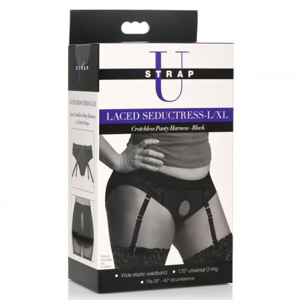 Laced Seductress Crotchless Panty Harness with Garter Straps - LXL (packaged)