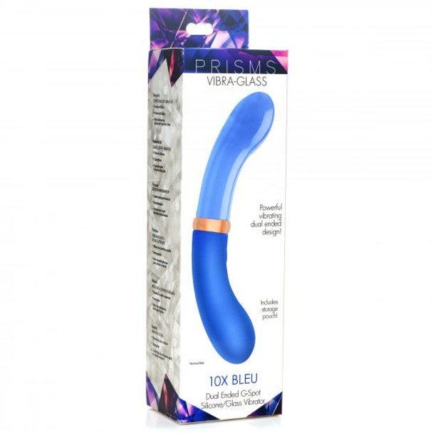10X Bleu Dual Ended G-Spot Silicone and Glass Vibrator (packaged)