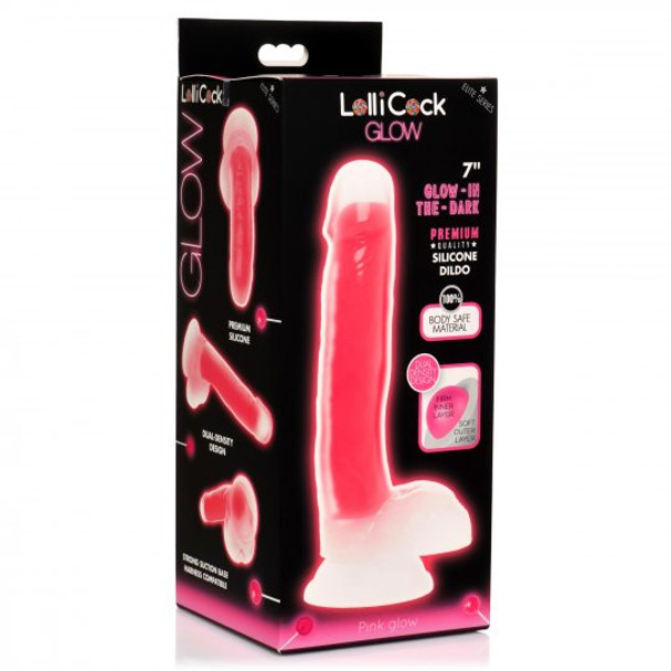 7 Inch Glow-in-the-Dark Silicone Dildo with Balls (packaged)