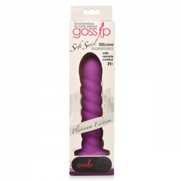 21X Soft Swirl Silicone Rechargeable Vibrator with Control - Violet (packaged)