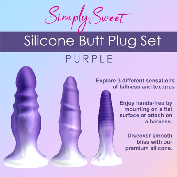 3 Piece Silicone Butt Plug Set - Purple