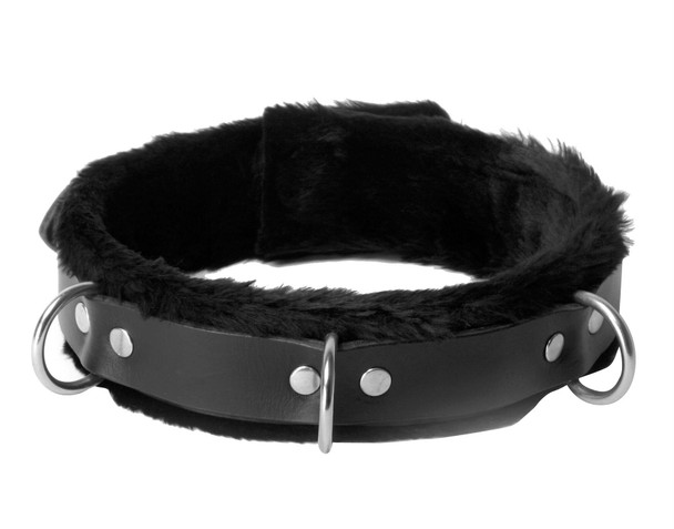 Strict Leather Narrow Fur Lined Locking Collar (SV513)