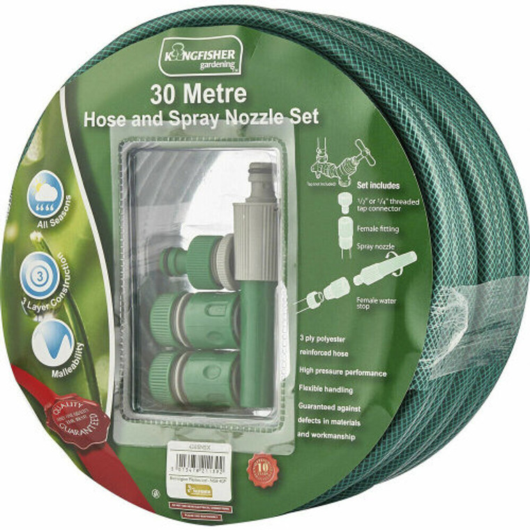 30M Garden Hose & Spray Nozzle Set