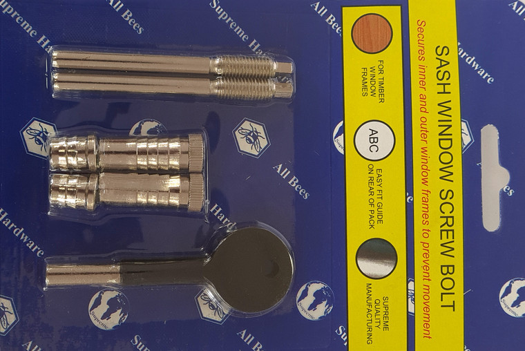 Supreme Nickel Sash Screw Bolt X2 + Key Pre Packed