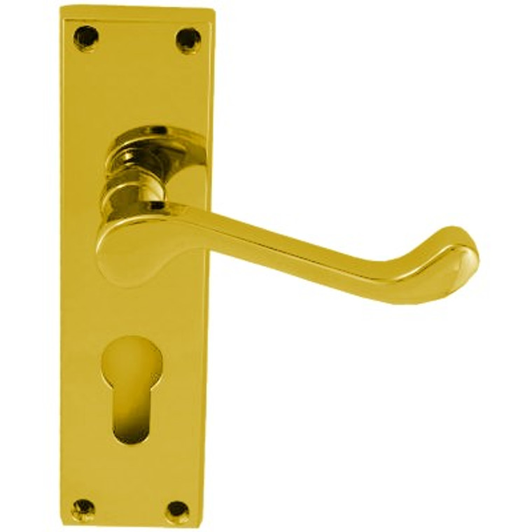 Euro Lock Handle Scroll Brass Pre Packed