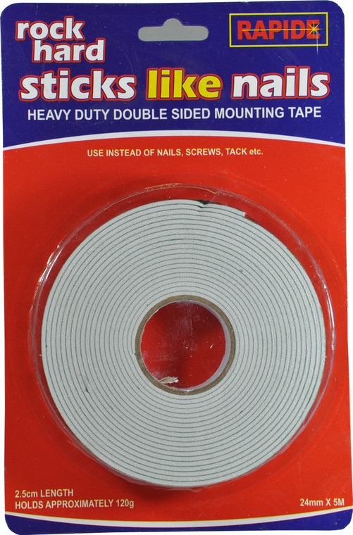 H/Duty Double Sided Tape Rapide 24mm X 5M Pre Packed