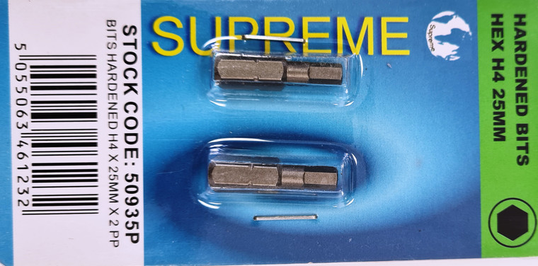 Supreme Hex H4 X 25mm Hardened Bit X 2 Pre Packed