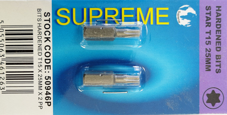 Supreme Star T15 X 25mm Hardened Bit X 2 Pre Packed