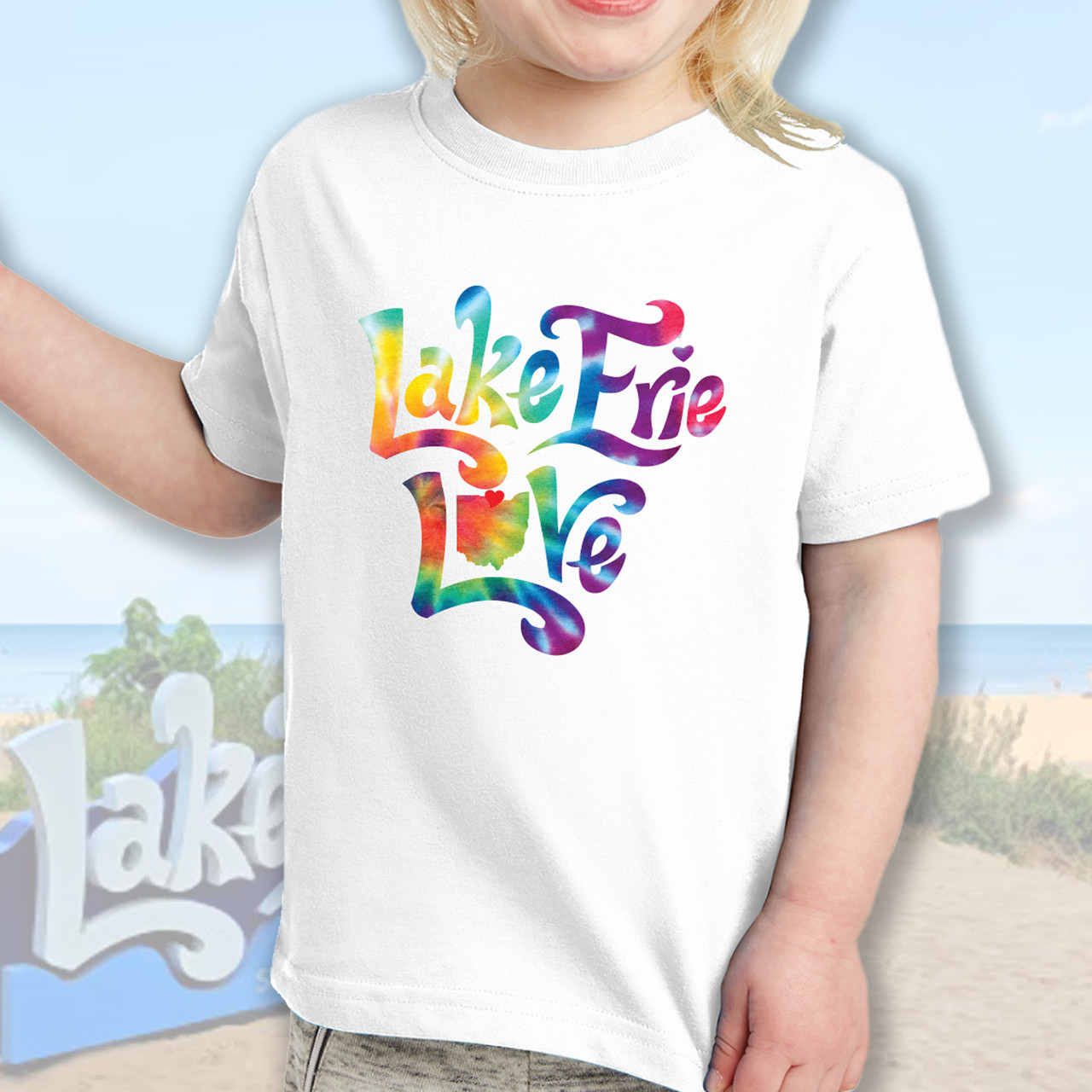 Lake Erie Love - Shores and Islands Ohio - Rainbow Tie-Dye Toddler Unisex T- Shirt - Sweetums Signatures