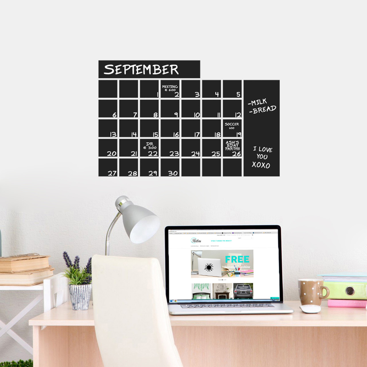 Chalkboard Calendar Wide Wall Decals, Wall Art