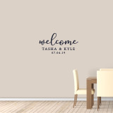 Custom Welcome With Names And Date Wall Decal 36" wide x 19" tall Sample Image