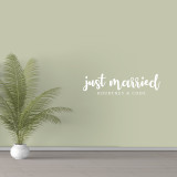 Custom Just Married Wall Decal 48" wide x 13" tall Sample Image