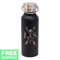 Custom Crossed Arrows With Initials Engraved 17 oz. Stainless Bottle Custom Crossed Arrows With Initials Engraved 17 oz. Stainless Bottle