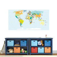 World Map Atlas Printed Wall Decal 60" wide x 30" tall Sample Image