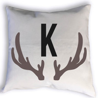 This cool antlers monogram pillow is a perfect personalized addition to any room in your home, especially for that hunting enthusiast. Choose the color of the monogram to add even more personalization to the pillow.