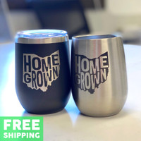 Homegrown Ohio Engraved 12 oz. Stainless Steel Wine Tumbler with Lid