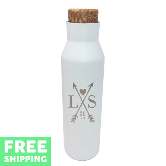 Custom Crossed Arrows With Initials Engraved 20 oz. Stainless Bottle With Faux Cork Screw Top