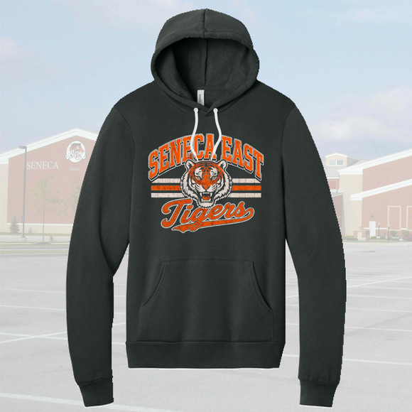 Seneca East Stacked Tigers Dark Gray Adult Unisex Hoodie