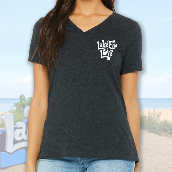 Lake Erie Love - Shores and Islands Ohio - Women’s Charcoal-Black Triblend Relaxed Jersey V-Neck Tee