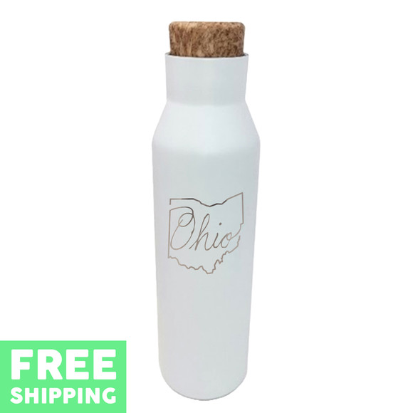 Ohio Script Sketch Engraved 20 oz. Stainless Bottle With Faux Cork Screw Top