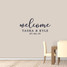 Custom Welcome With Names And Date Wall Decal 48" wide x 25" tall Sample Image