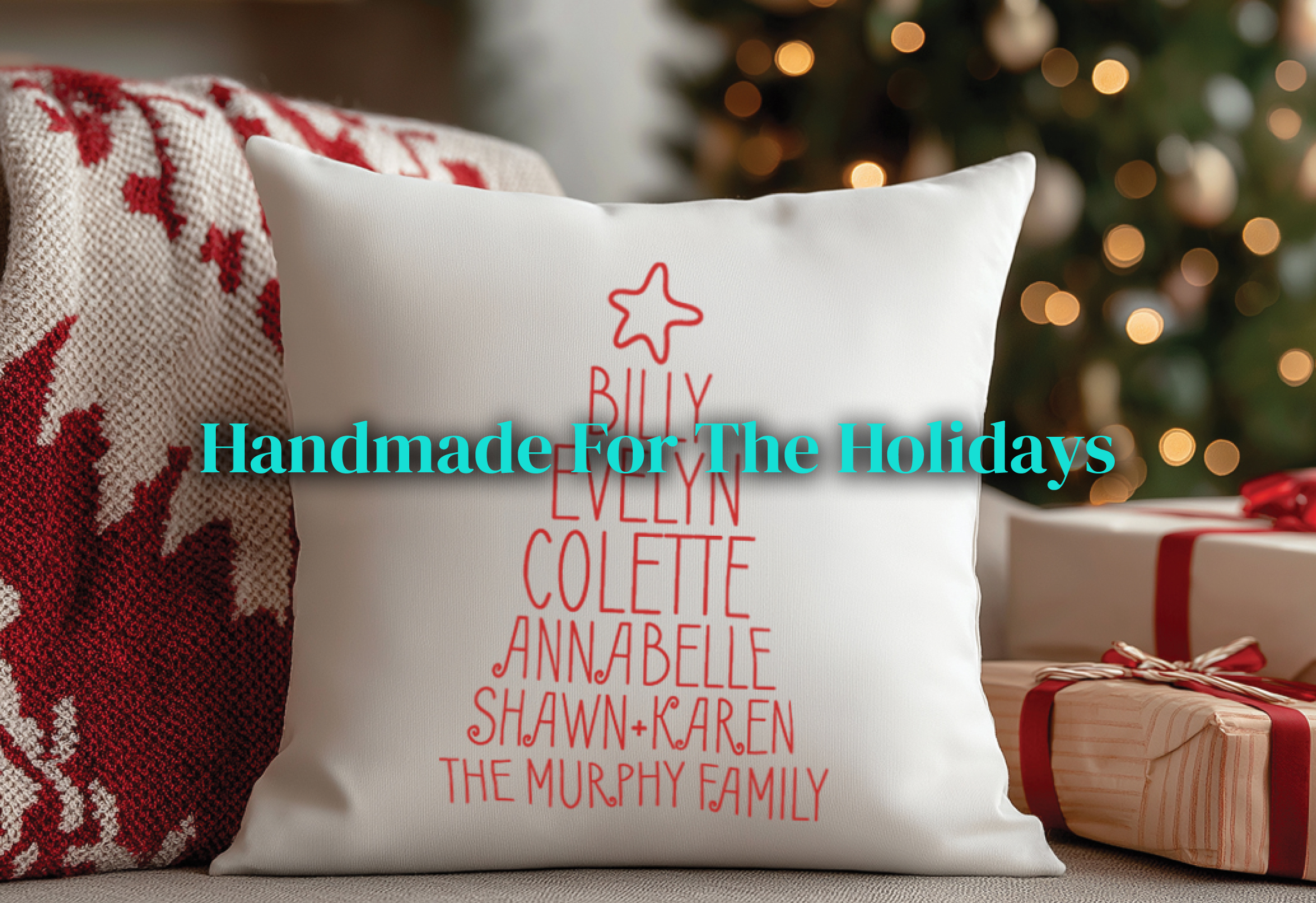Custom Family Names Christmas Tree Pillow