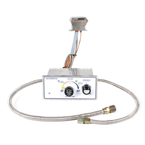 Flame Sense push button ignition system configured for natural gas, featuring a 36-inch flame sense pilot assembly and whistle-free hose designed for hard-line installations in outdoor fire pits.