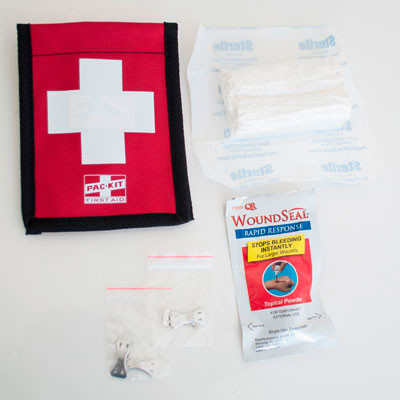 Active slide of SHERRILLtree Saddle Side Blood stopper with Wound Seal First Aid Kit