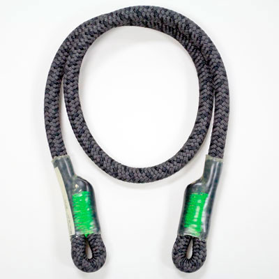 Active slide of Rope Logic's 10mm 28in Grizzly Spliced Black BeeLine Eye to Eye Tail