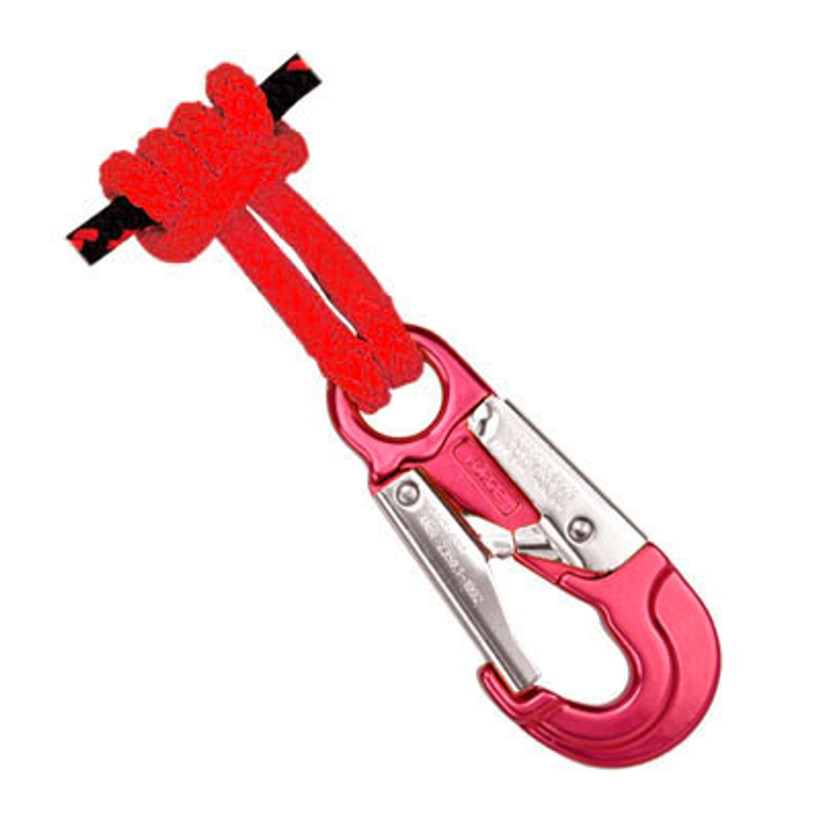 Active slide of Rope Logic's 3/8in 12 Strand Red Tenex Prusik 22in Aluminum Snap
