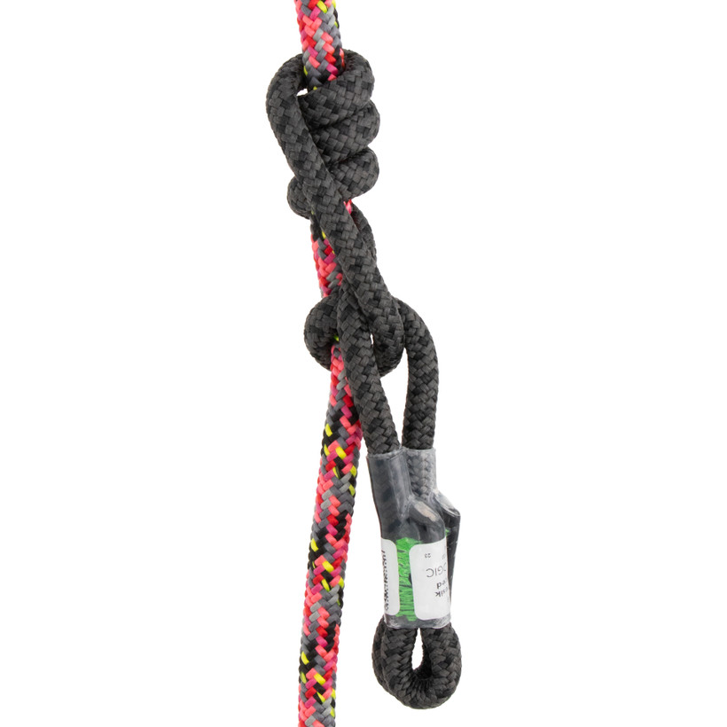 Active slide of Rope Logic's 10mm 30in Grizzly Spliced Black BeeLine Eye to Eye Tail