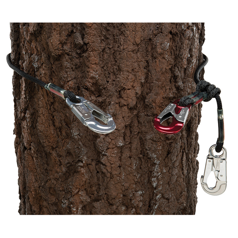 Active slide of Rope Logic's 12ft 7/16in KMIII Black 2 in 1 Lanyard with Aluminum Snaps