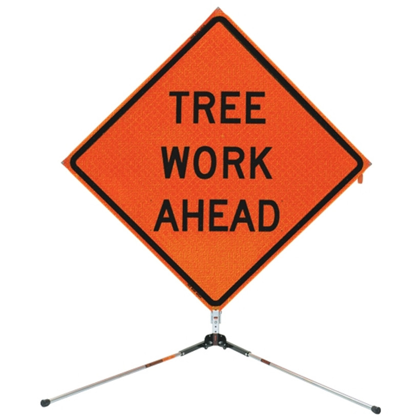 Active slide of Tree Work Ahead Sign with Economy Stand