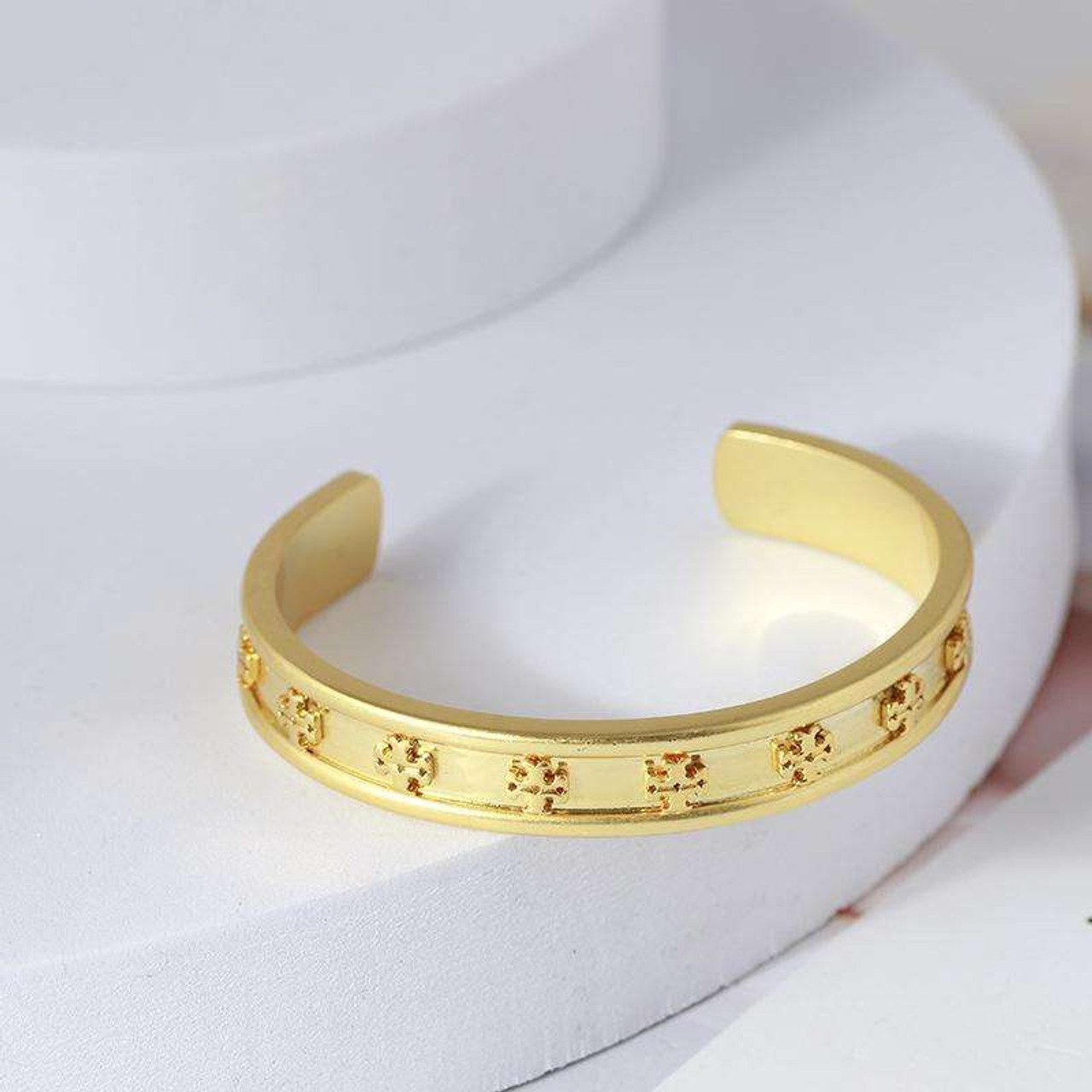 Tory Burch Logo Raised Gold Cuff Bracelet - Luxe Time