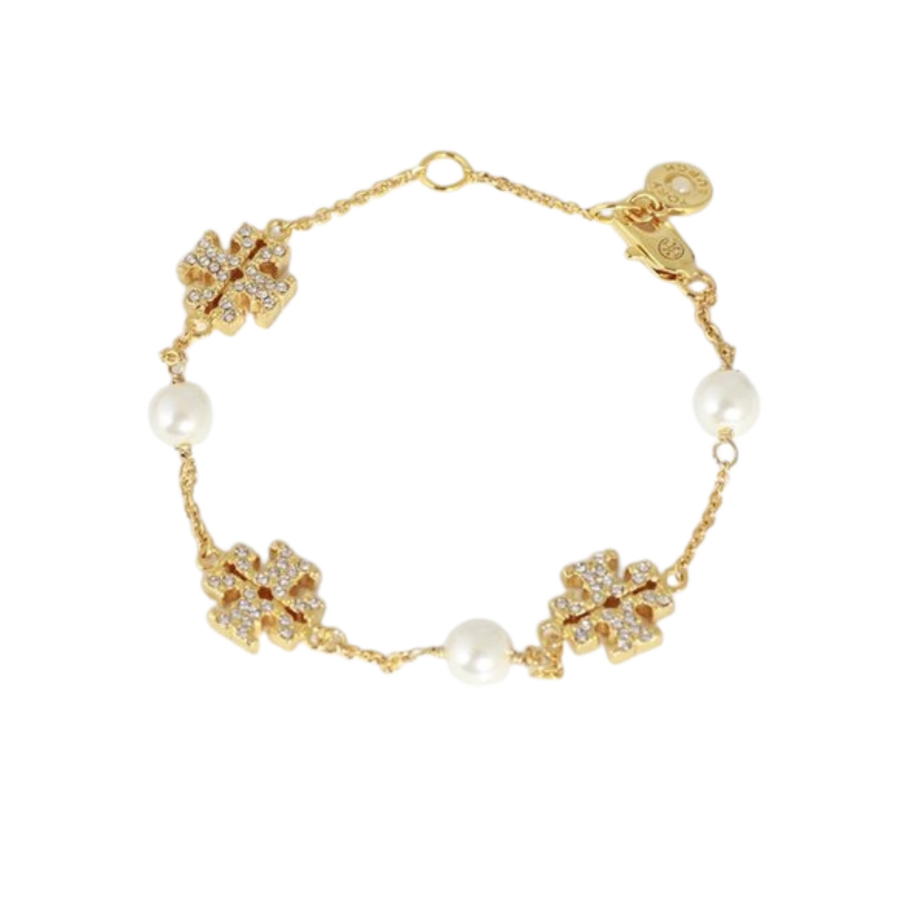 Tory Burch Kira Pearl Logo Chain Bracelet - Gold - Luxe Time