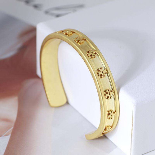 Tory Burch Milgrain Gold Logo Cuff Bracelet - Luxe Time