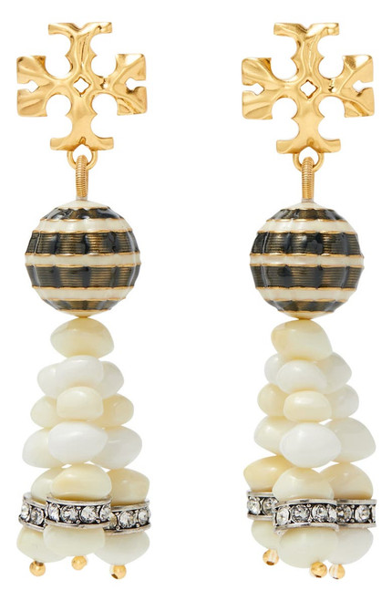 Tory Burch Roxanne Tassel Crystal Band Earrings - White