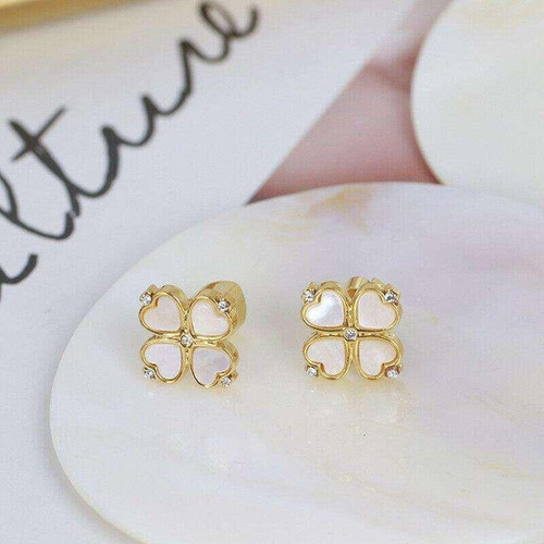 Kate Spade Four Leaf Cover Mother of Pearl Stud Earrings w/ Gift box Luxe Galaxy