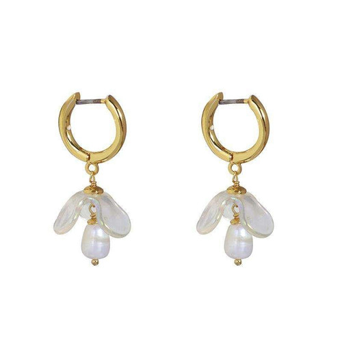 Kate Spade Freshwater Pearl Flower Charm Gold Hoop Drop Earrings w/ Gift Box Luxe Galaxy