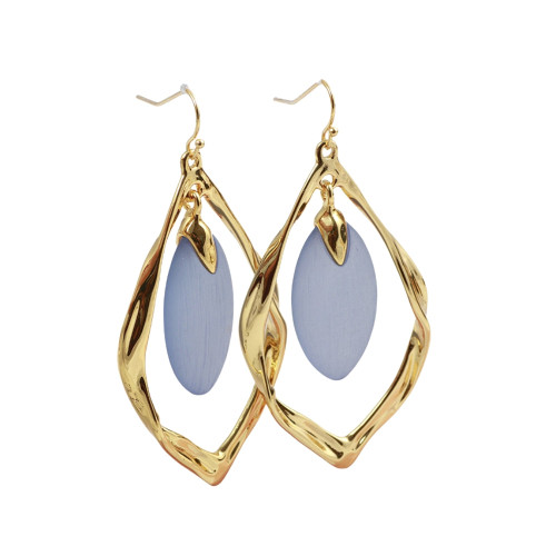 Alexis Bittar Gold Crumpled Blue Drop Earrings - French Hook, Clip on