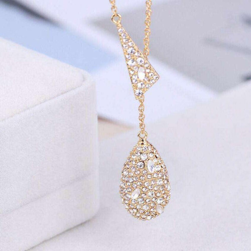 Alexis Bittar Gold Tone Crystal Pave Teardrop Pendant Y Shpae Necklace Luxe Galaxy