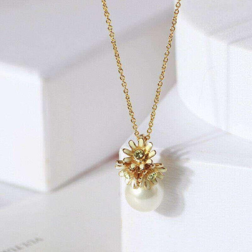 Kate Spade Gold Plated Pearl Flower Drop Pendant Necklace w/ Gift Box Luxe Galaxy