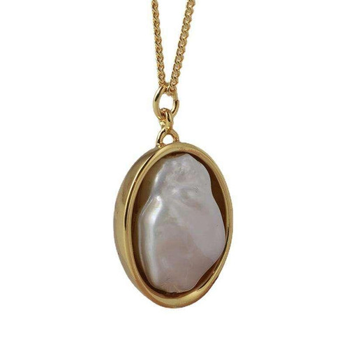 Celine Natural Pearl Oval Shape Gold Pendant Necklace - 18", 20" Luxe Galaxy