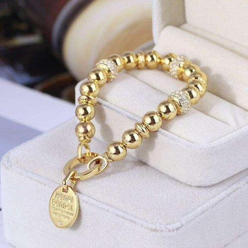 Henri Bendel Gold Influencer Metal Stretch Pave Beaded Bracelet w/ Gift Box Luxe Galaxy