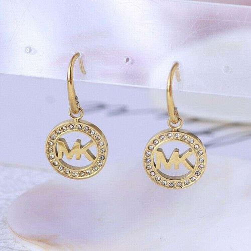 Michael Kors MK Logo Circle Gold Hook Drop Earrings w/ Gift Box Luxe Galaxy