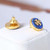 Tory Burch Semi-Precious Lapis Lazuli Logo Gold Stud Earrings