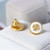 Tory Burch Semi-Precious Mother of Pearl Logo Gold Stud Earrings