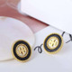 Tory Burch Black Milgrain Leather Circle Stud Earrings