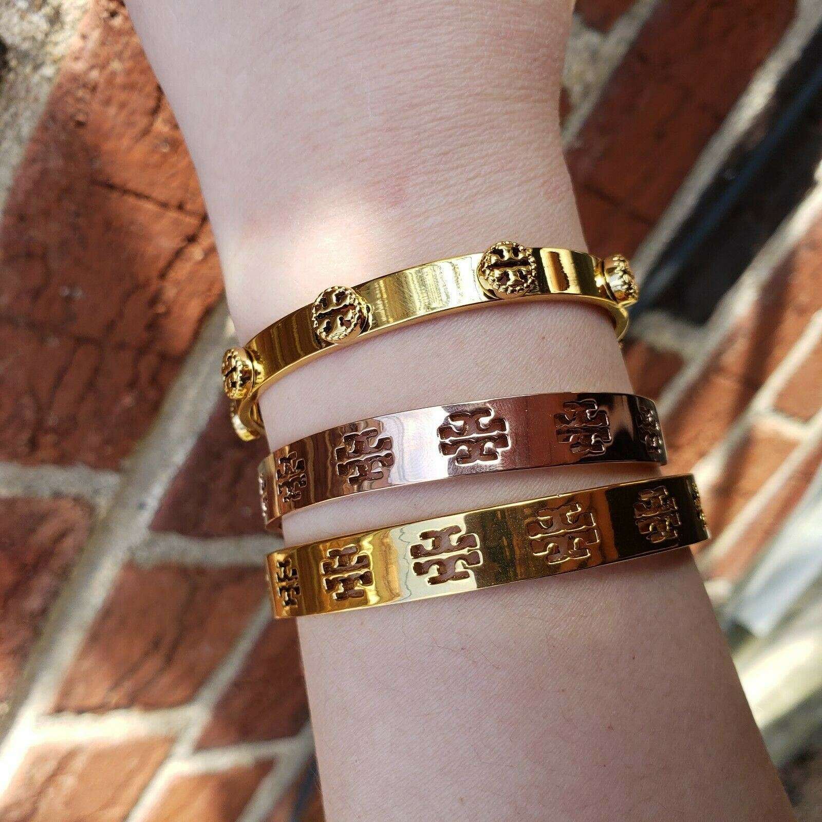 Tory Burch Milgrain Gold Logo Cuff Bracelet - Luxe Time