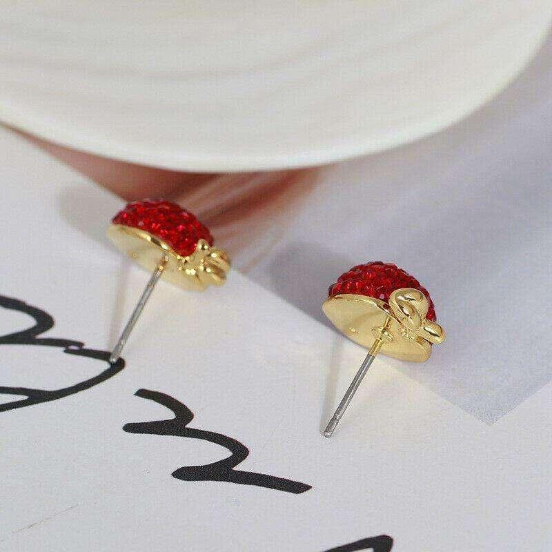 Mini Love Song Stud Earrings [Red gems/Pink gold] - DALLAR